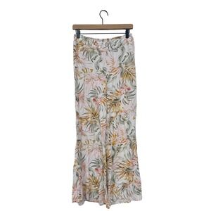 Rip Curl Tropical Floral Wide Leg‎ Pants White Pink Green Orange Size M
